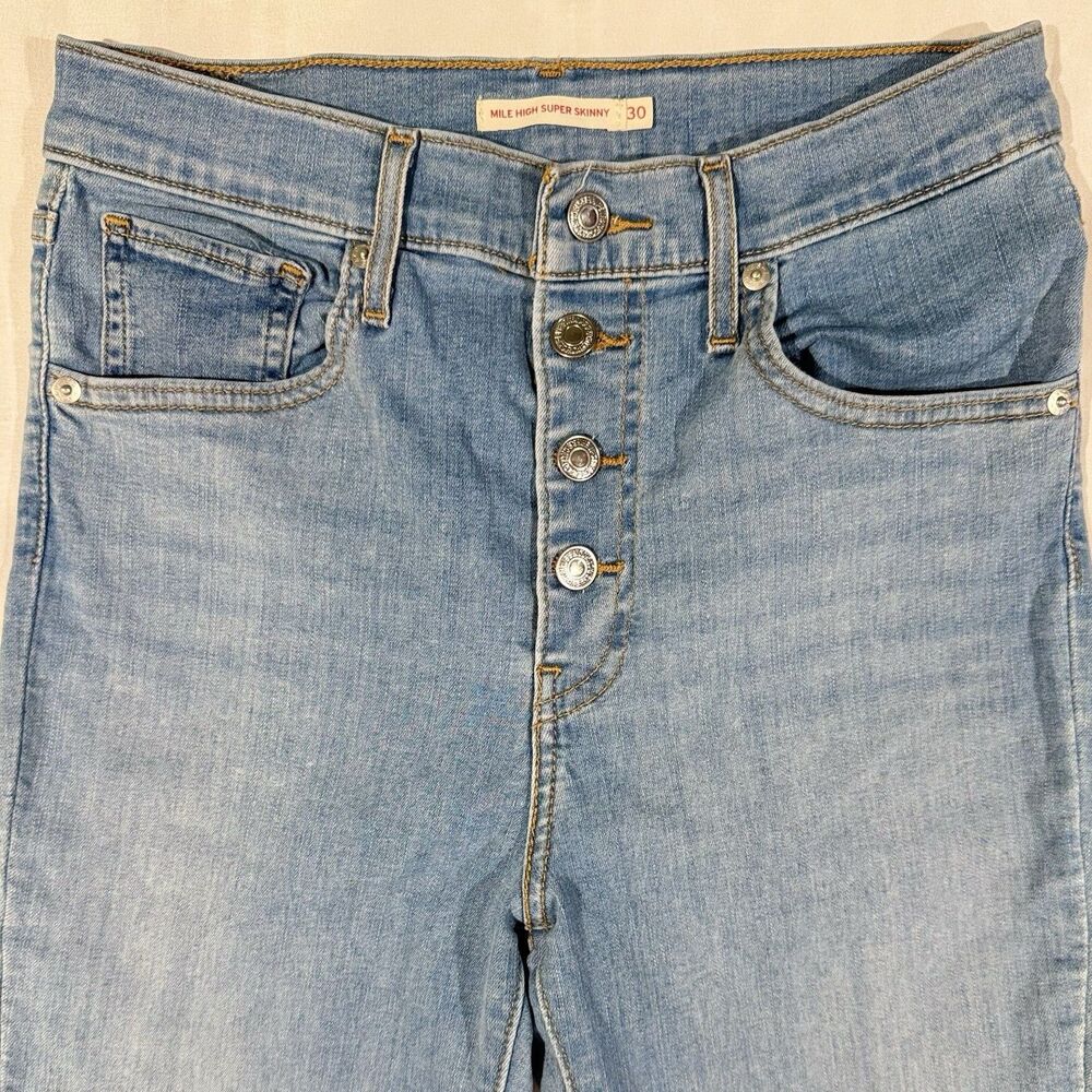 Levi's Y2K Vintage Mile High Skinny Jeans Light Blue Womens 30 Button Front EUC - Picture 4 of 16